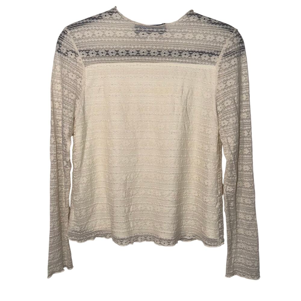 Blue Rain Cream Lace Long Sleeve Blouse Sheer Yoke Romantic Coquette Boho Small